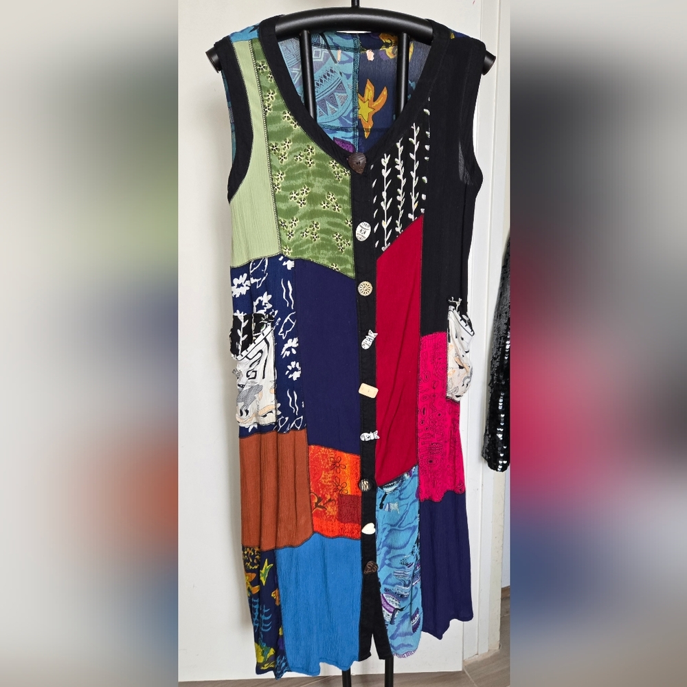 Vintage La Cera Button Front Patchwork Dress - image 1